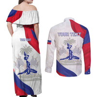 Personalised Haiti 221st Anniversary Independence Day Couples Matching Off Shoulder Maxi Dress and Long Sleeve Button Shirt LT05 - Wonder Print Shop