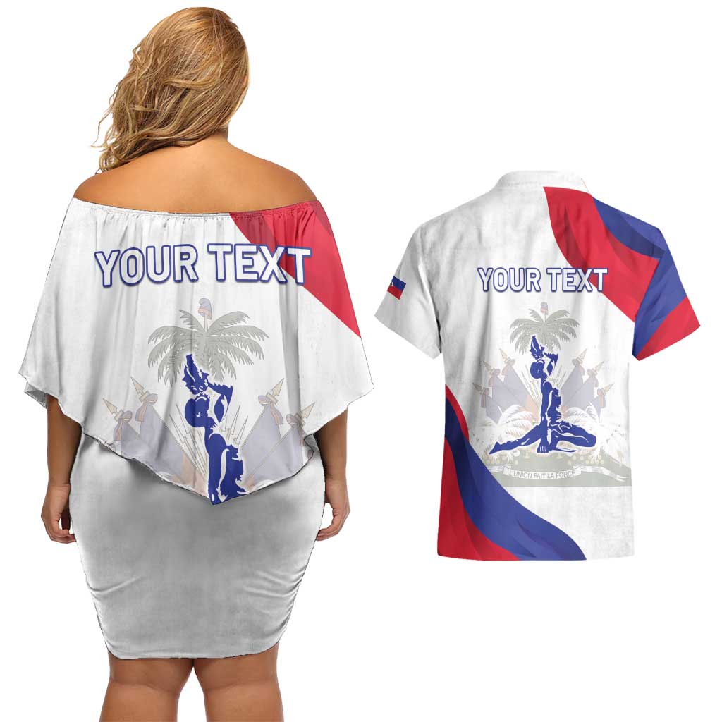 Personalised Haiti 221st Anniversary Independence Day Couples Matching Off Shoulder Short Dress and Hawaiian Shirt LT05 - Wonder Print Shop