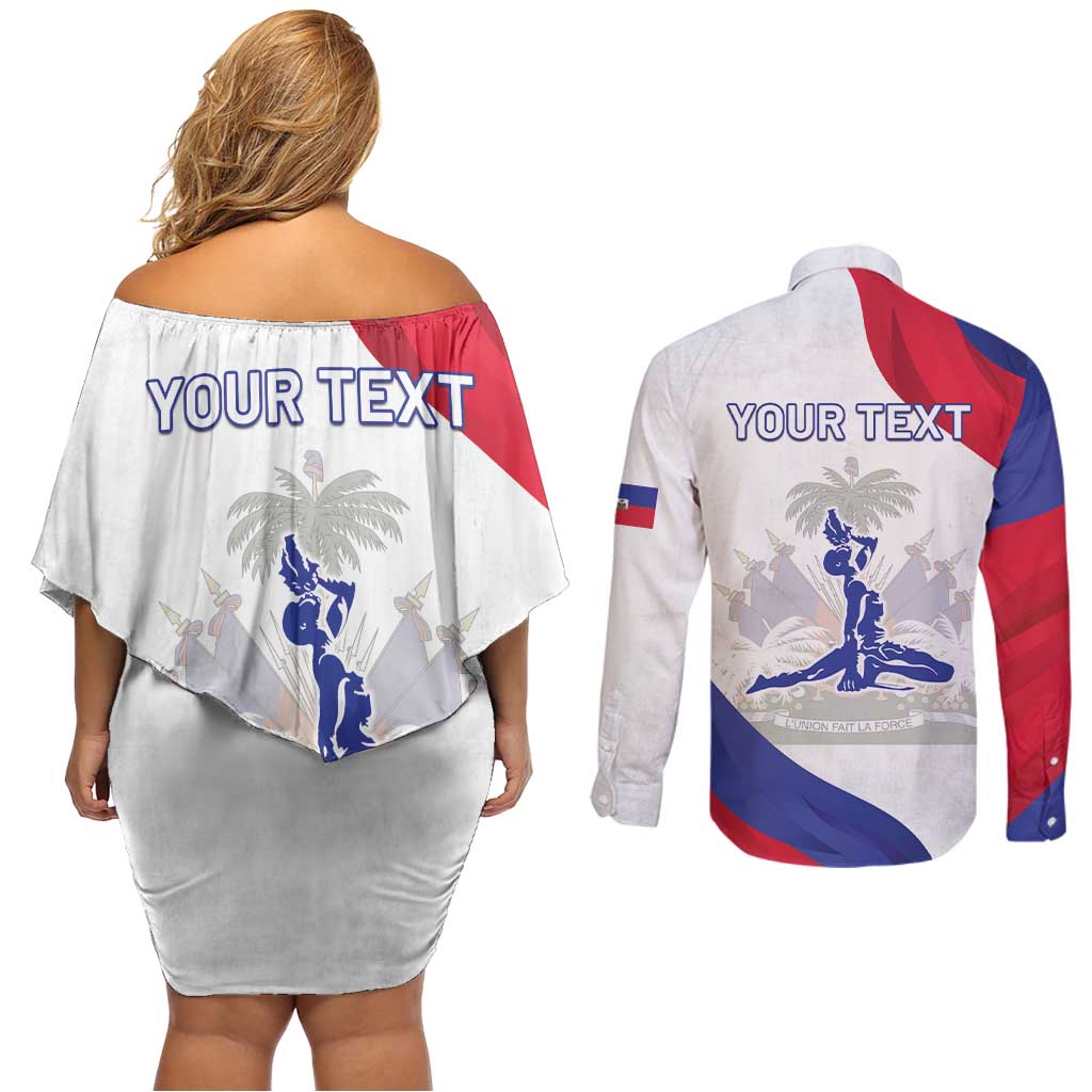 Personalised Haiti 221st Anniversary Independence Day Couples Matching Off Shoulder Short Dress and Long Sleeve Button Shirt LT05 - Wonder Print Shop