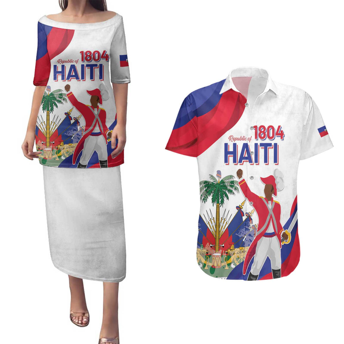 Personalised Haiti 221st Anniversary Independence Day Couples Matching Puletasi and Hawaiian Shirt LT05 - Wonder Print Shop