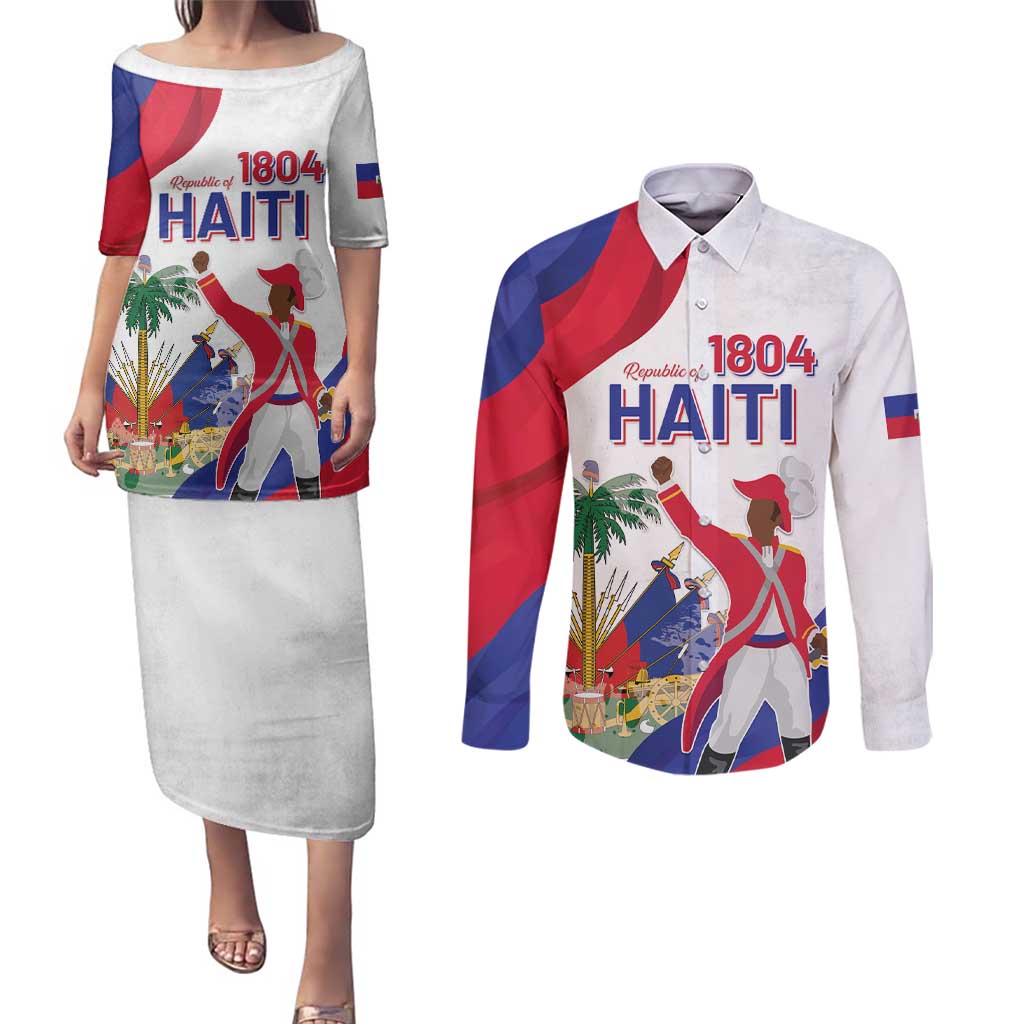 Personalised Haiti 221st Anniversary Independence Day Couples Matching Puletasi and Long Sleeve Button Shirt LT05 - Wonder Print Shop