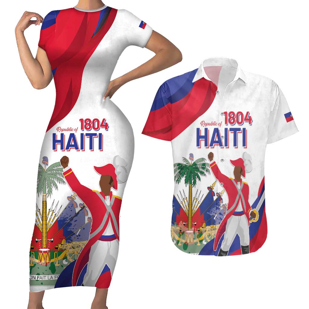 Personalised Haiti 221st Anniversary Independence Day Couples Matching Short Sleeve Bodycon Dress and Hawaiian Shirt LT05 - Wonder Print Shop