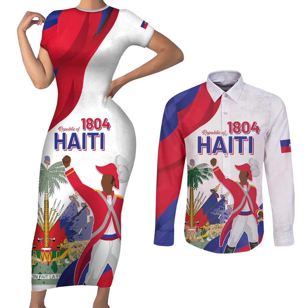 Personalised Haiti 221st Anniversary Independence Day Couples Matching Short Sleeve Bodycon Dress and Long Sleeve Button Shirt LT05 - Wonder Print Shop