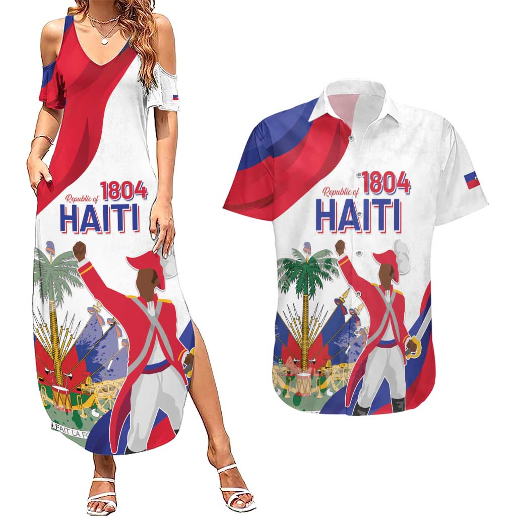 Personalised Haiti 221st Anniversary Independence Day Couples Matching Summer Maxi Dress and Hawaiian Shirt LT05 - Wonder Print Shop