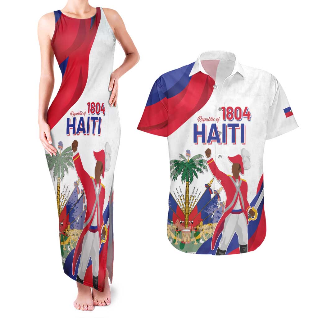 Personalised Haiti 221st Anniversary Independence Day Couples Matching Tank Maxi Dress and Hawaiian Shirt LT05 - Wonder Print Shop