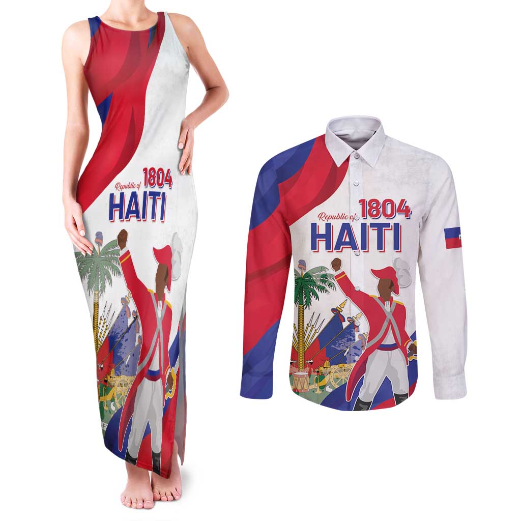 Personalised Haiti 221st Anniversary Independence Day Couples Matching Tank Maxi Dress and Long Sleeve Button Shirt LT05 - Wonder Print Shop