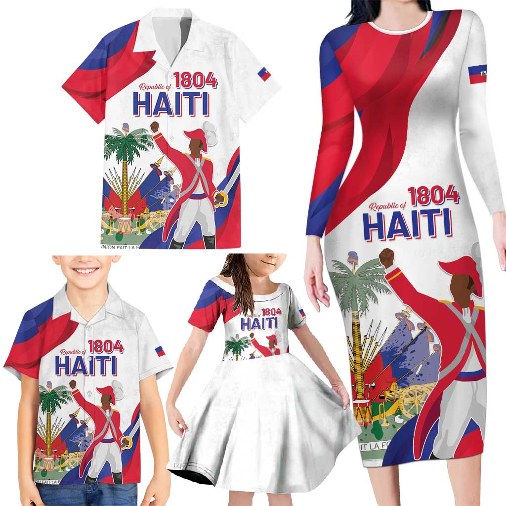 Personalised Haiti 221st Anniversary Independence Day Family Matching Long Sleeve Bodycon Dress and Hawaiian Shirt LT05 - Wonder Print Shop