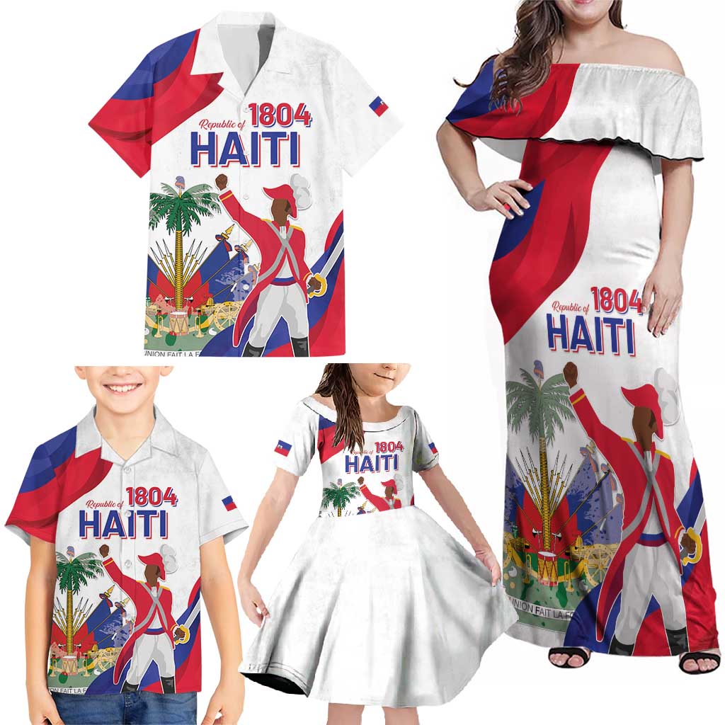 Personalised Haiti 221st Anniversary Independence Day Family Matching Off Shoulder Maxi Dress and Hawaiian Shirt LT05 - Wonder Print Shop