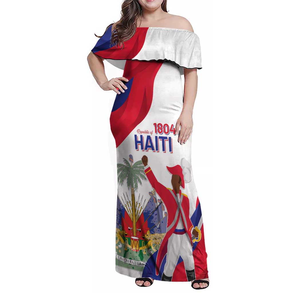 Personalised Haiti 221st Anniversary Independence Day Family Matching Off Shoulder Maxi Dress and Hawaiian Shirt LT05 - Wonder Print Shop