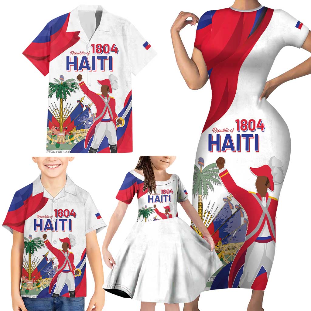 Personalised Haiti 221st Anniversary Independence Day Family Matching Short Sleeve Bodycon Dress and Hawaiian Shirt LT05 - Wonder Print Shop