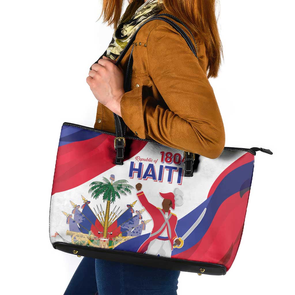 Haiti 221st Anniversary Independence Day Leather Tote Bag LT05 - Wonder Print Shop