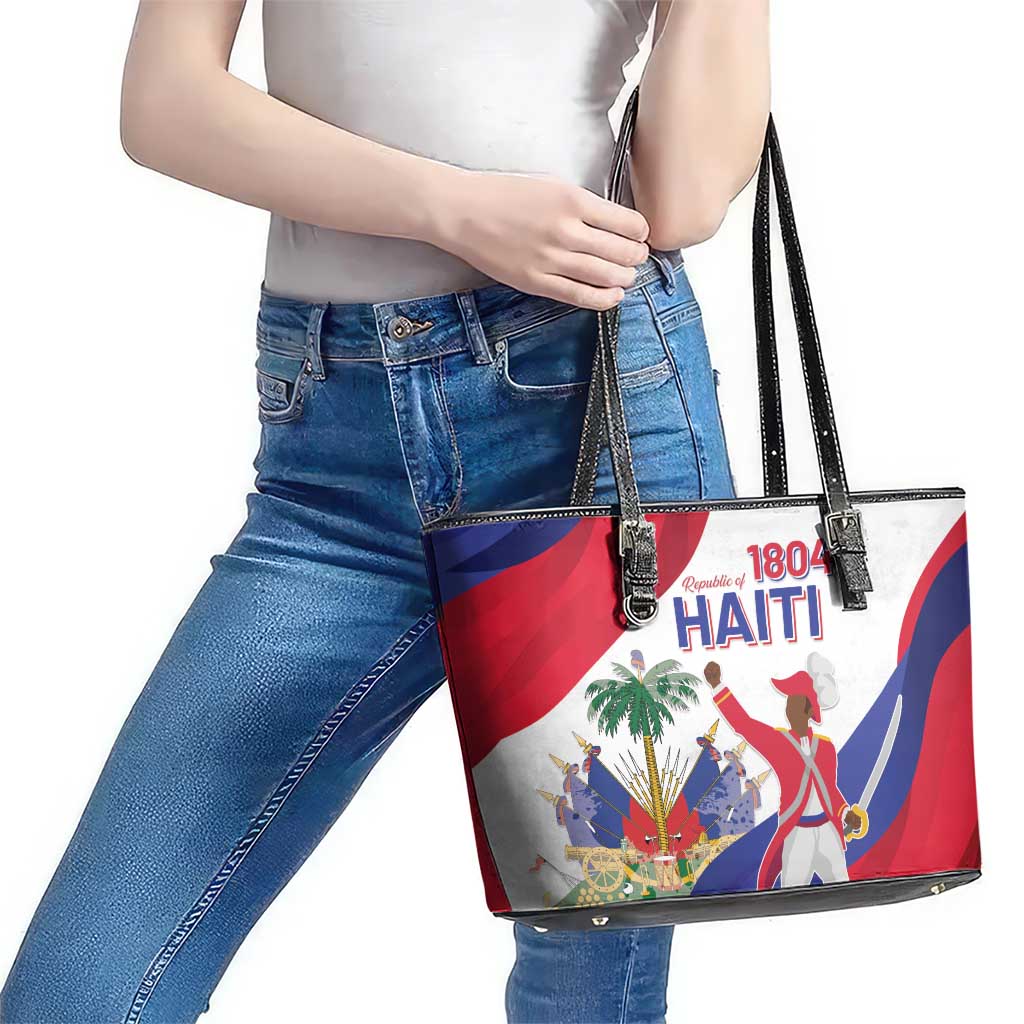 Haiti 221st Anniversary Independence Day Leather Tote Bag LT05 - Wonder Print Shop