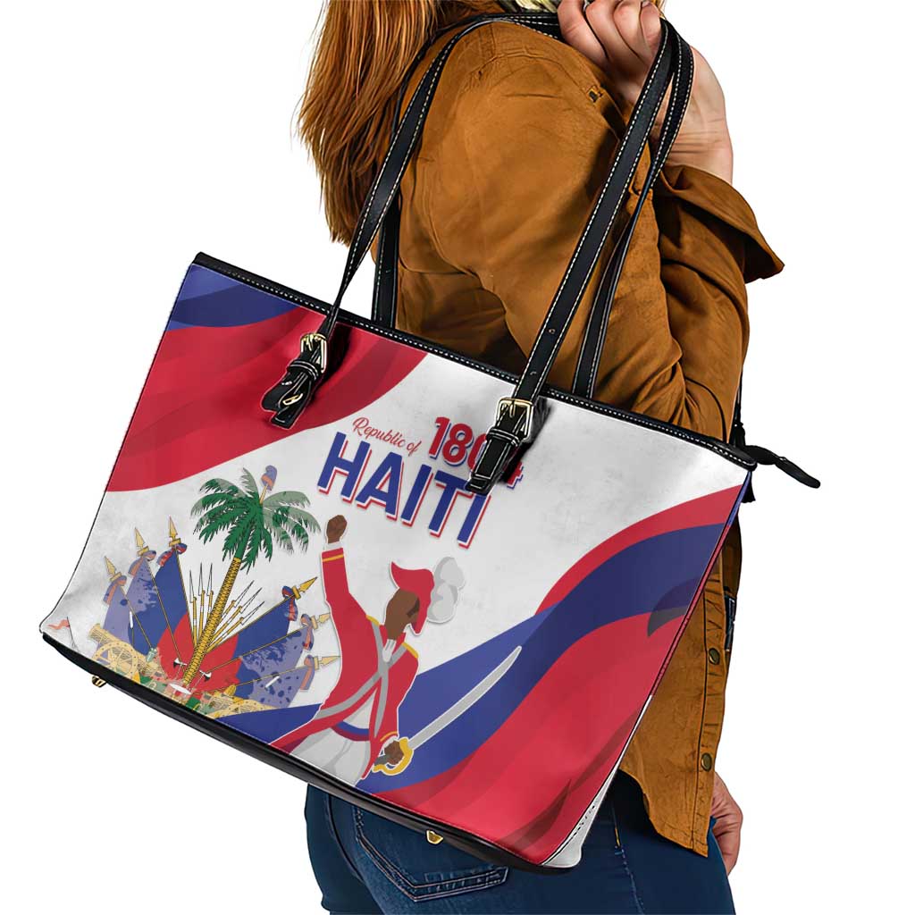 Haiti 221st Anniversary Independence Day Leather Tote Bag LT05 - Wonder Print Shop