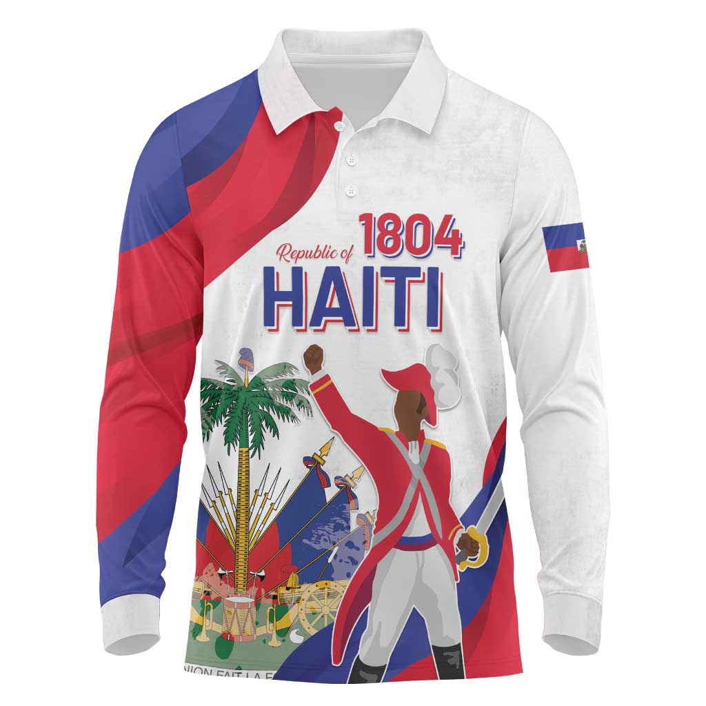 Personalised Haiti 221st Anniversary Independence Day Long Sleeve Polo Shirt LT05 - Wonder Print Shop