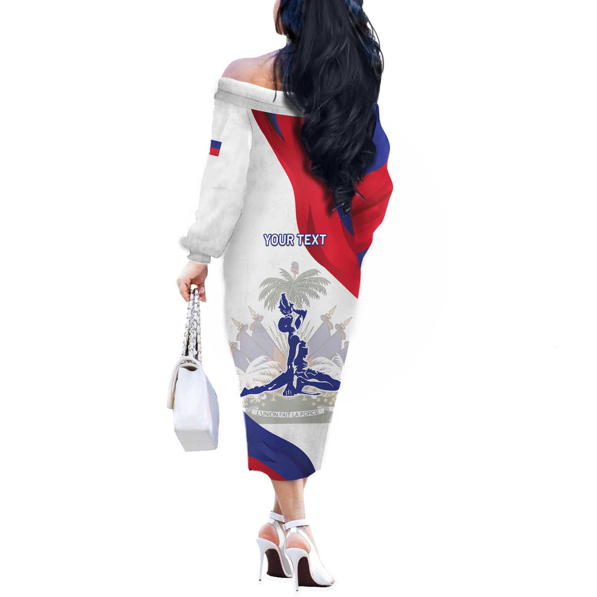 Personalised Haiti 221st Anniversary Independence Day Off The Shoulder Long Sleeve Dress LT05 - Wonder Print Shop