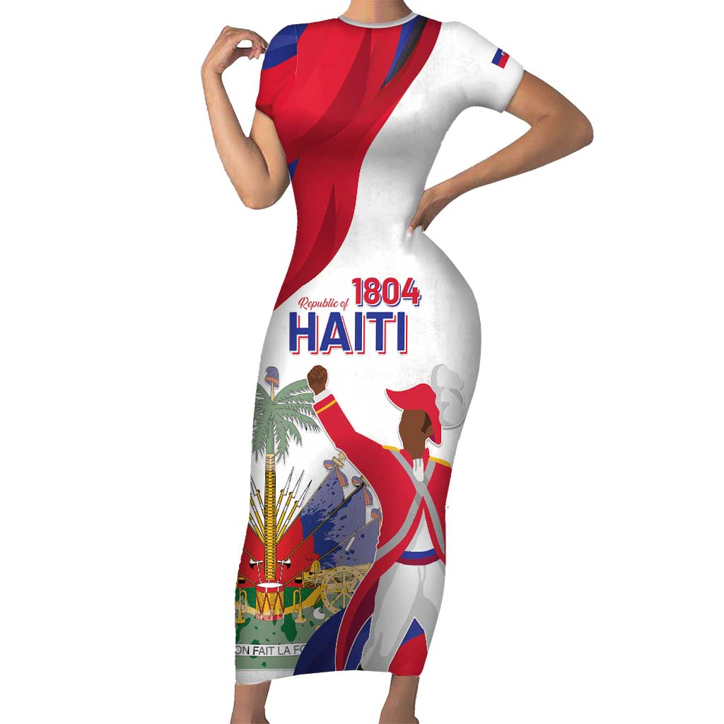 Personalised Haiti 221st Anniversary Independence Day Short Sleeve Bodycon Dress LT05 - Wonder Print Shop