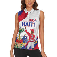 Personalised Haiti 221st Anniversary Independence Day Women Sleeveless Polo Shirt LT05 - Wonder Print Shop