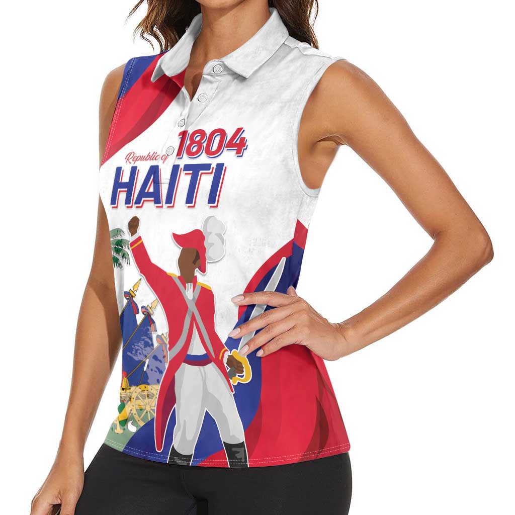 Personalised Haiti 221st Anniversary Independence Day Women Sleeveless Polo Shirt LT05 - Wonder Print Shop