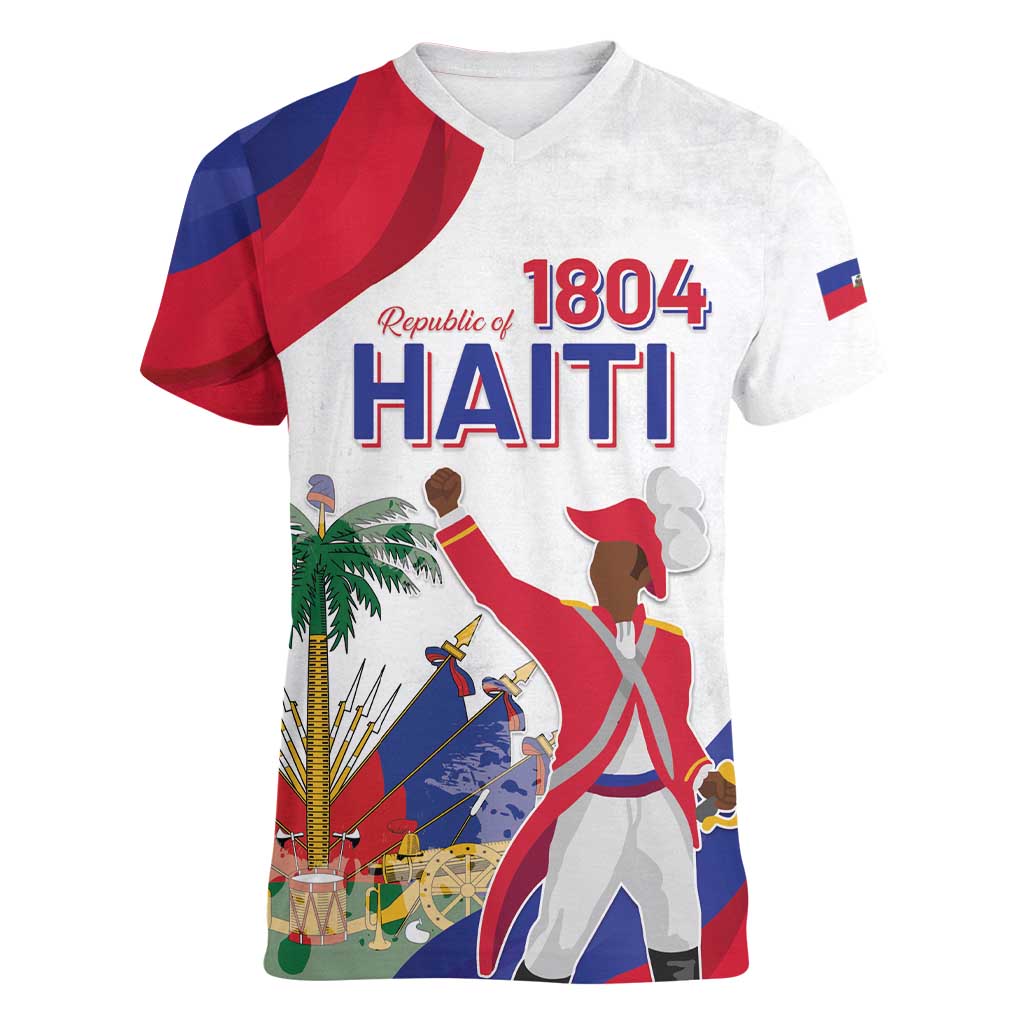 Personalised Haiti 221st Anniversary Independence Day Women V-Neck T-Shirt LT05 - Wonder Print Shop