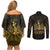 Haiti 1804 Couples Matching Off Shoulder Short Dress and Long Sleeve Button Shirt Polynesian Gold Neg Maron LT05 - Wonder Print Shop