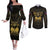 Haiti 1804 Couples Matching Off The Shoulder Long Sleeve Dress and Long Sleeve Button Shirt Polynesian Gold Neg Maron