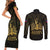 Haiti 1804 Couples Matching Short Sleeve Bodycon Dress and Long Sleeve Button Shirt Polynesian Gold Neg Maron LT05 - Wonder Print Shop