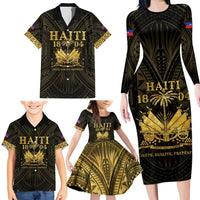 Haiti 1804 Family Matching Long Sleeve Bodycon Dress and Hawaiian Shirt Polynesian Gold Neg Maron LT05 - Wonder Print Shop