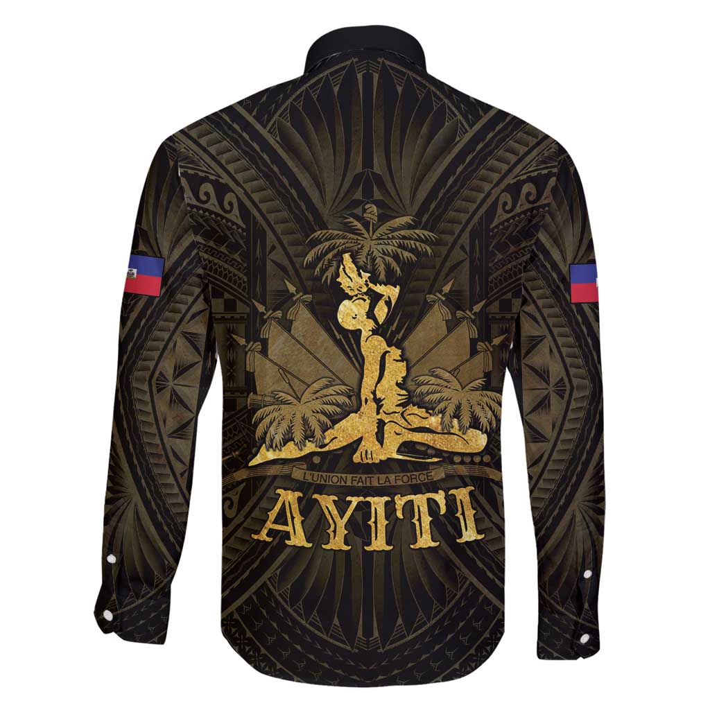 Haiti 1804 Family Matching Long Sleeve Bodycon Dress and Hawaiian Shirt Polynesian Gold Neg Maron LT05 - Wonder Print Shop