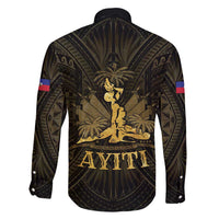 Haiti 1804 Family Matching Long Sleeve Bodycon Dress and Hawaiian Shirt Polynesian Gold Neg Maron LT05 - Wonder Print Shop