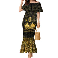 Haiti 1804 Family Matching Mermaid Dress and Hawaiian Shirt Polynesian Gold Neg Maron LT05 - Wonder Print Shop