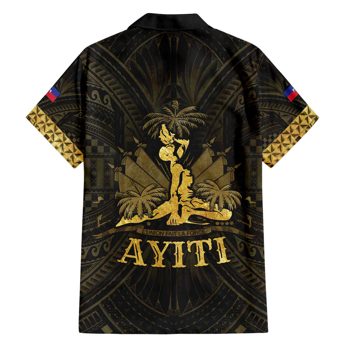 Haiti 1804 Family Matching Off The Shoulder Long Sleeve Dress and Hawaiian Shirt Polynesian Gold Neg Maron LT05 - Wonder Print Shop