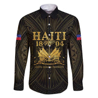 Haiti 1804 Family Matching Off Shoulder Short Dress and Hawaiian Shirt Polynesian Gold Neg Maron LT05 - Wonder Print Shop