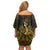 Haiti 1804 Family Matching Off Shoulder Short Dress and Hawaiian Shirt Polynesian Gold Neg Maron LT05 - Wonder Print Shop