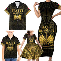 Haiti 1804 Family Matching Short Sleeve Bodycon Dress and Hawaiian Shirt Polynesian Gold Neg Maron LT05 - Wonder Print Shop