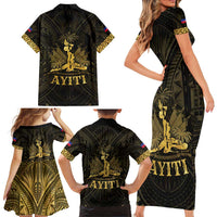 Haiti 1804 Family Matching Short Sleeve Bodycon Dress and Hawaiian Shirt Polynesian Gold Neg Maron LT05 - Wonder Print Shop