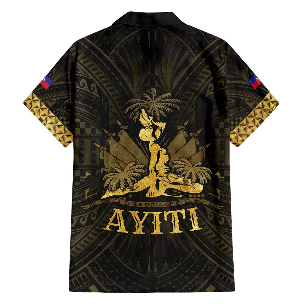 Haiti 1804 Family Matching Short Sleeve Bodycon Dress and Hawaiian Shirt Polynesian Gold Neg Maron LT05 - Wonder Print Shop