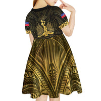 Haiti 1804 Kid Short Sleeve Dress Polynesian Gold Neg Maron LT05 - Wonder Print Shop