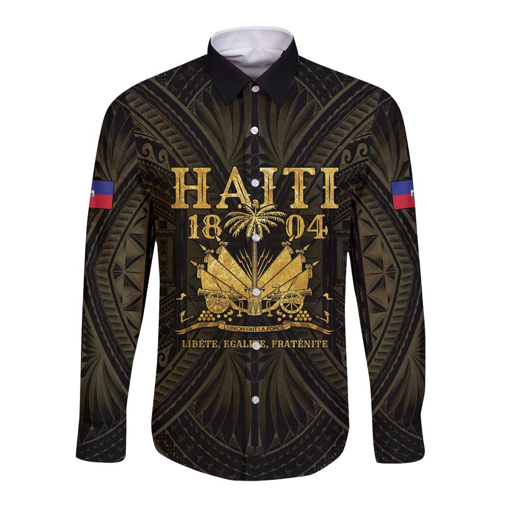 Haiti 1804 Long Sleeve Button Shirt Polynesian Gold Neg Maron LT05 - Wonder Print Shop