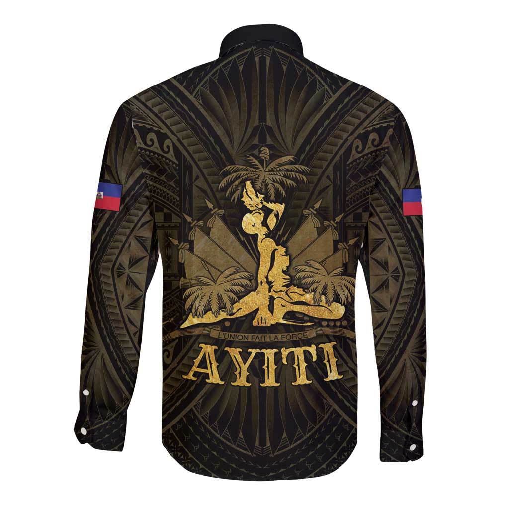 Haiti 1804 Long Sleeve Button Shirt Polynesian Gold Neg Maron LT05 - Wonder Print Shop