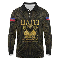 Haiti 1804 Long Sleeve Polo Shirt Polynesian Gold Neg Maron LT05 - Wonder Print Shop