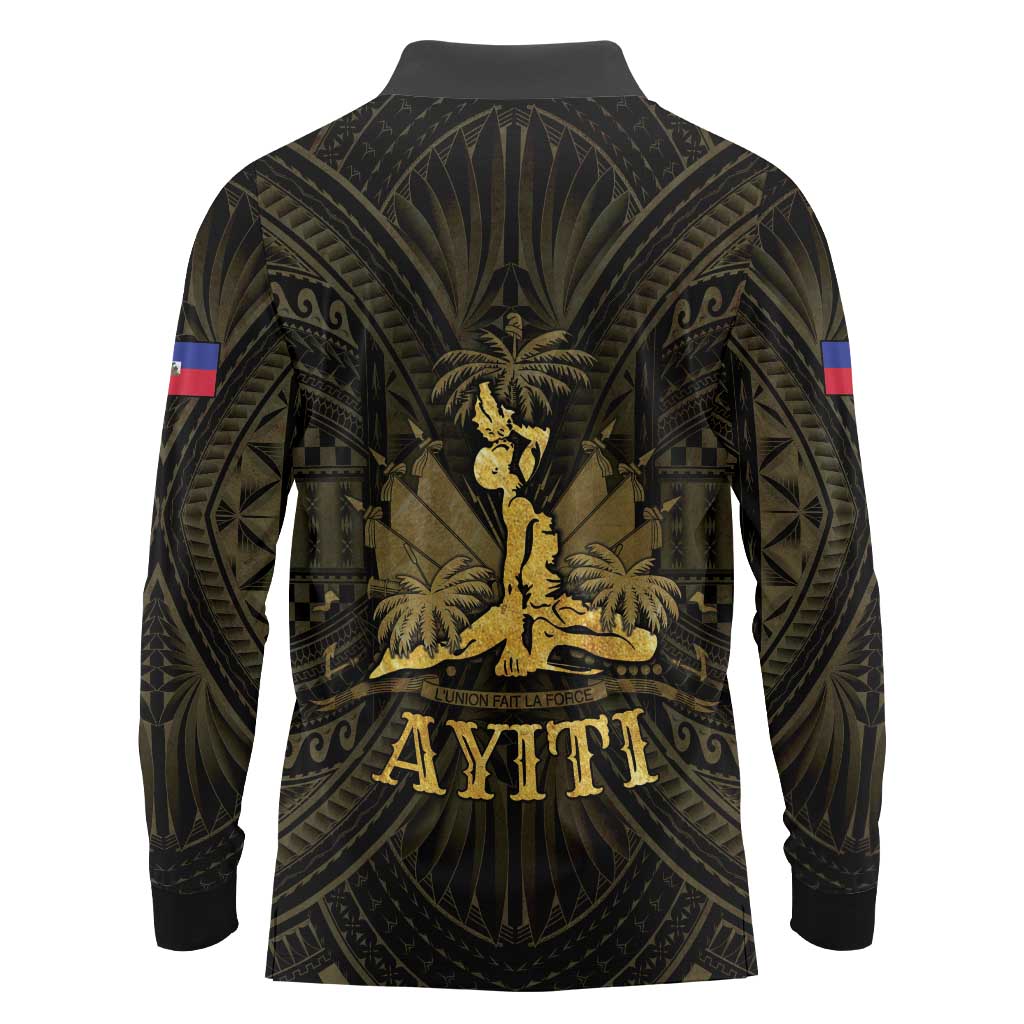 Haiti 1804 Long Sleeve Polo Shirt Polynesian Gold Neg Maron LT05 - Wonder Print Shop