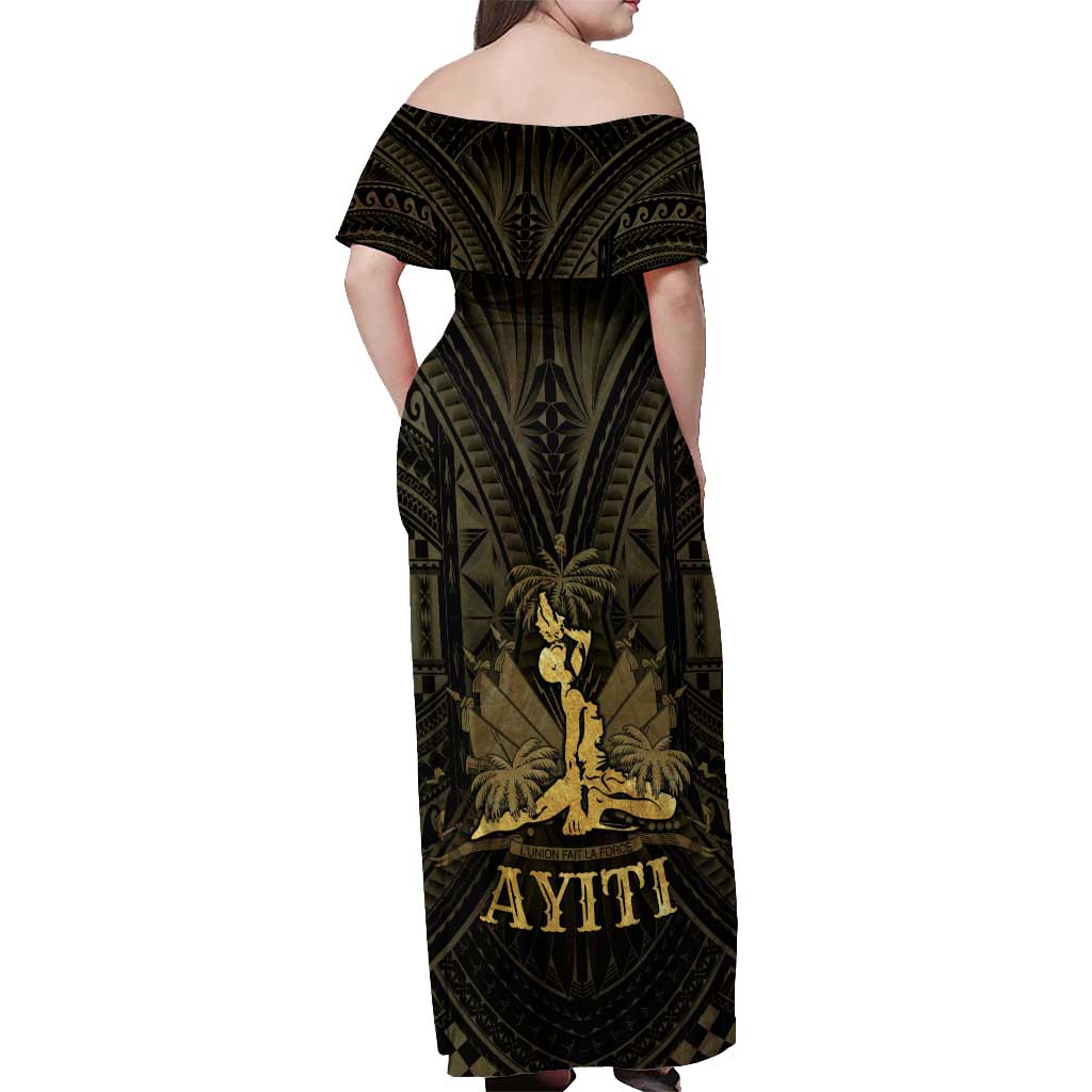Haiti 1804 Off Shoulder Maxi Dress Polynesian Gold Neg Maron LT05 - Wonder Print Shop