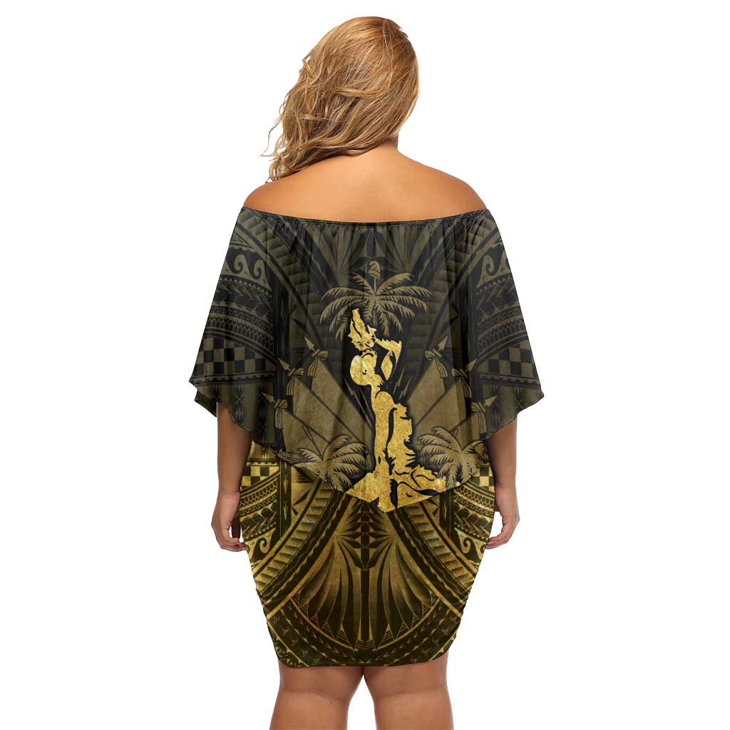 Haiti 1804 Off Shoulder Short Dress Polynesian Gold Neg Maron LT05 - Wonder Print Shop