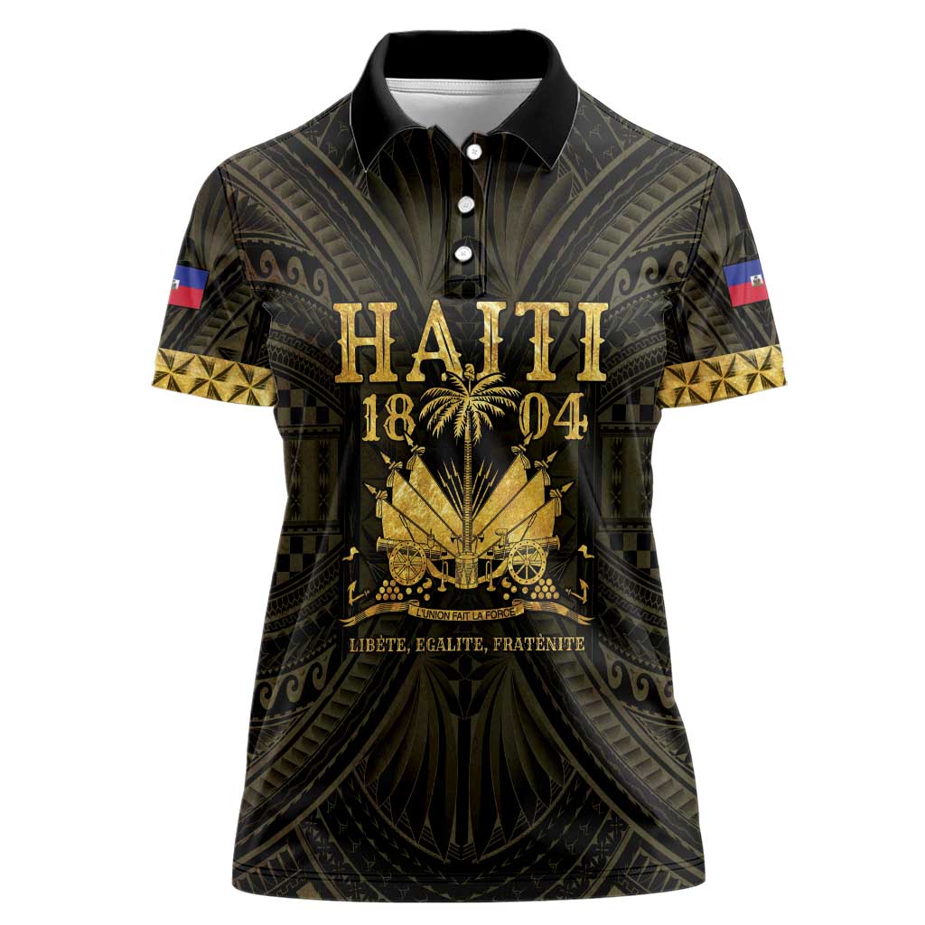 Haiti 1804 Women Polo Shirt Polynesian Gold Neg Maron LT05 - Wonder Print Shop