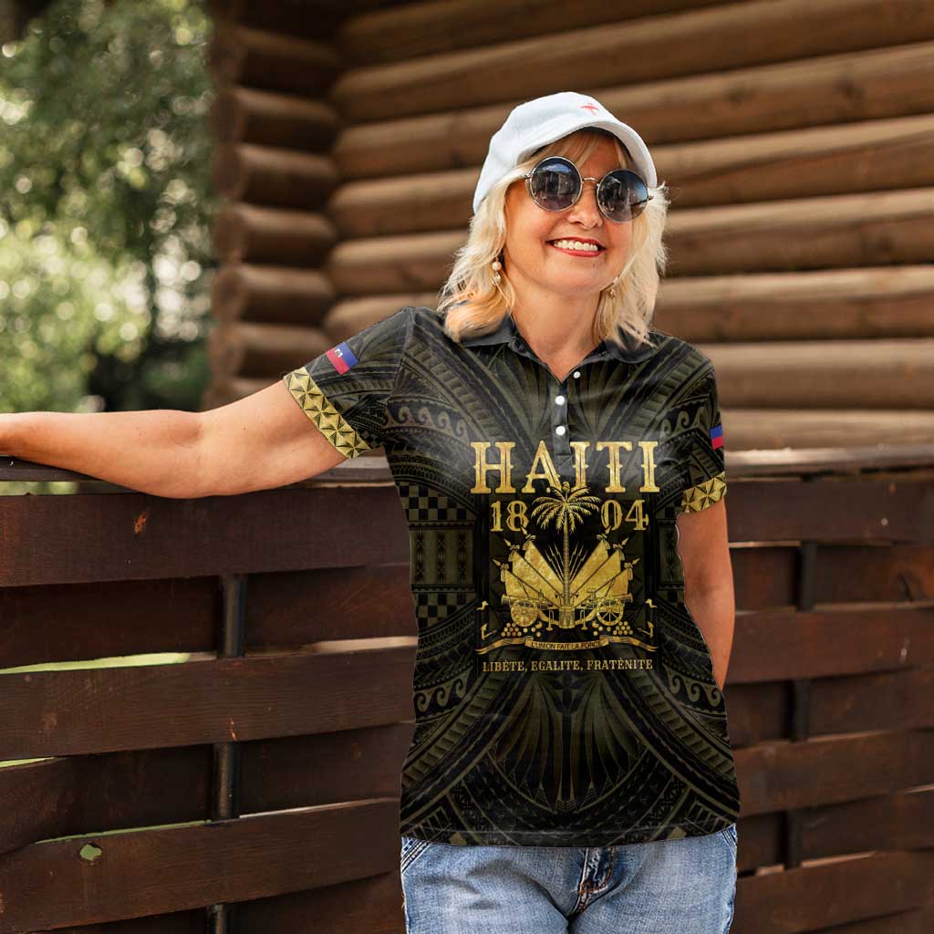Haiti 1804 Women Polo Shirt Polynesian Gold Neg Maron LT05 - Wonder Print Shop