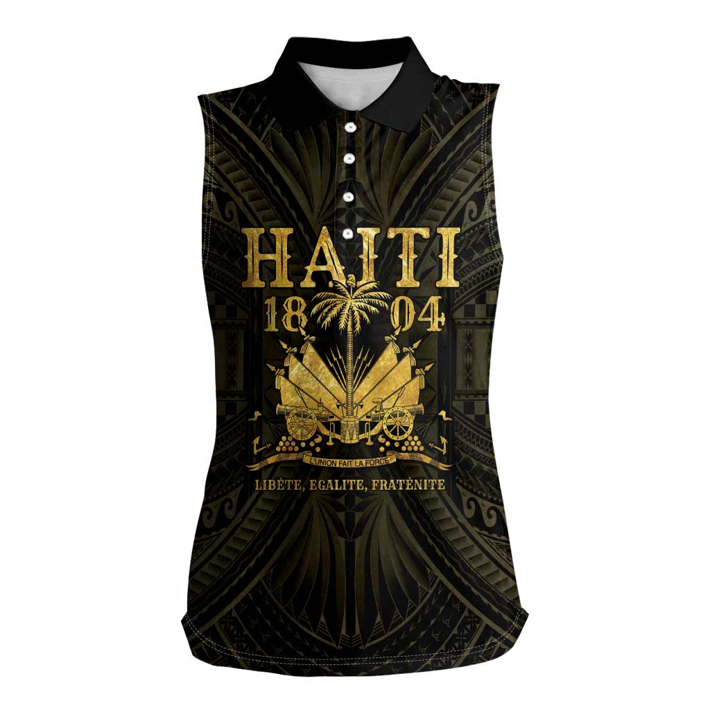 Haiti 1804 Women Sleeveless Polo Shirt Polynesian Gold Neg Maron LT05 - Wonder Print Shop
