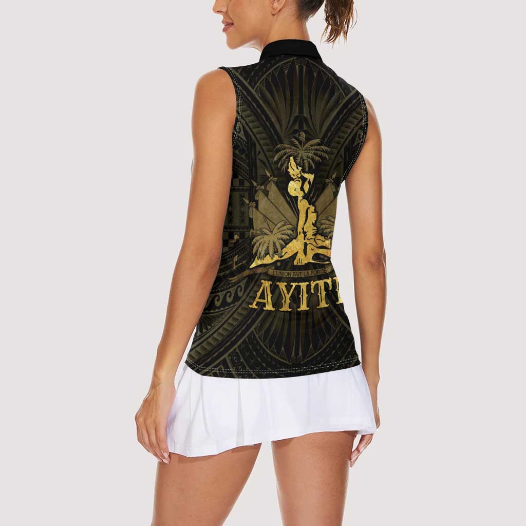 Haiti 1804 Women Sleeveless Polo Shirt Polynesian Gold Neg Maron LT05 - Wonder Print Shop