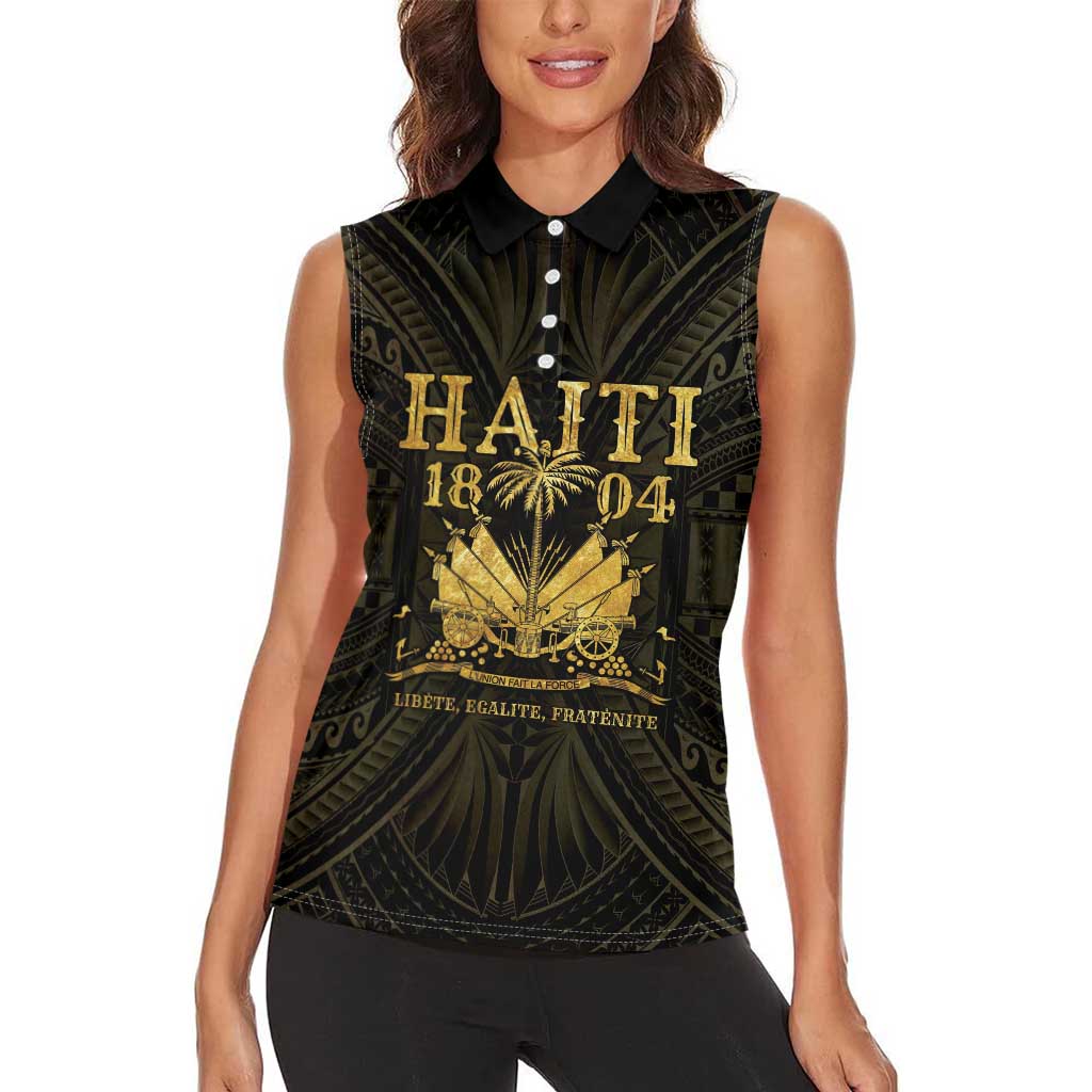Haiti 1804 Women Sleeveless Polo Shirt Polynesian Gold Neg Maron LT05 - Wonder Print Shop