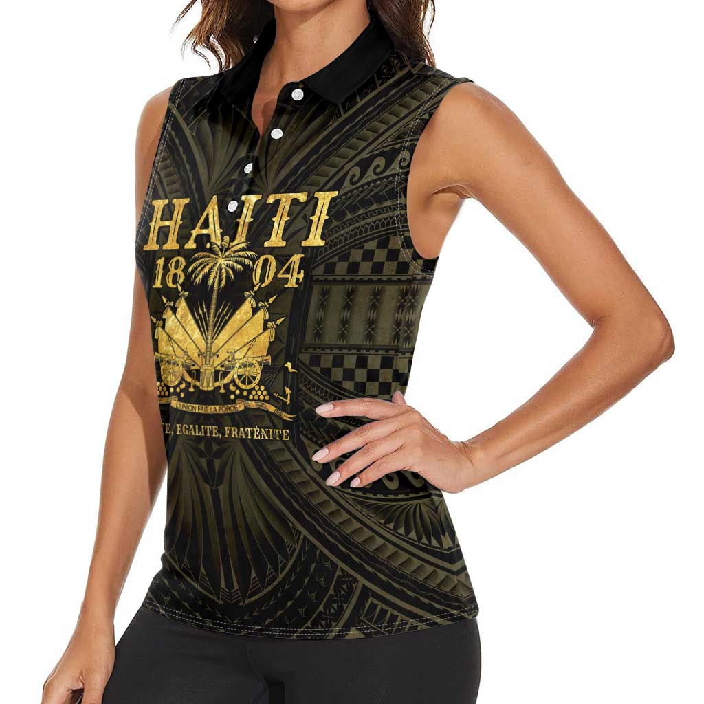 Haiti 1804 Women Sleeveless Polo Shirt Polynesian Gold Neg Maron LT05 - Wonder Print Shop