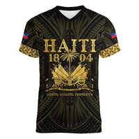 Haiti 1804 Women V-Neck T-Shirt Polynesian Gold Neg Maron LT05 - Wonder Print Shop